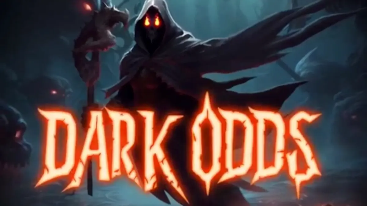 Tampilan visual mesin slot bertema horor Dark Odds dengan simbol Halloween