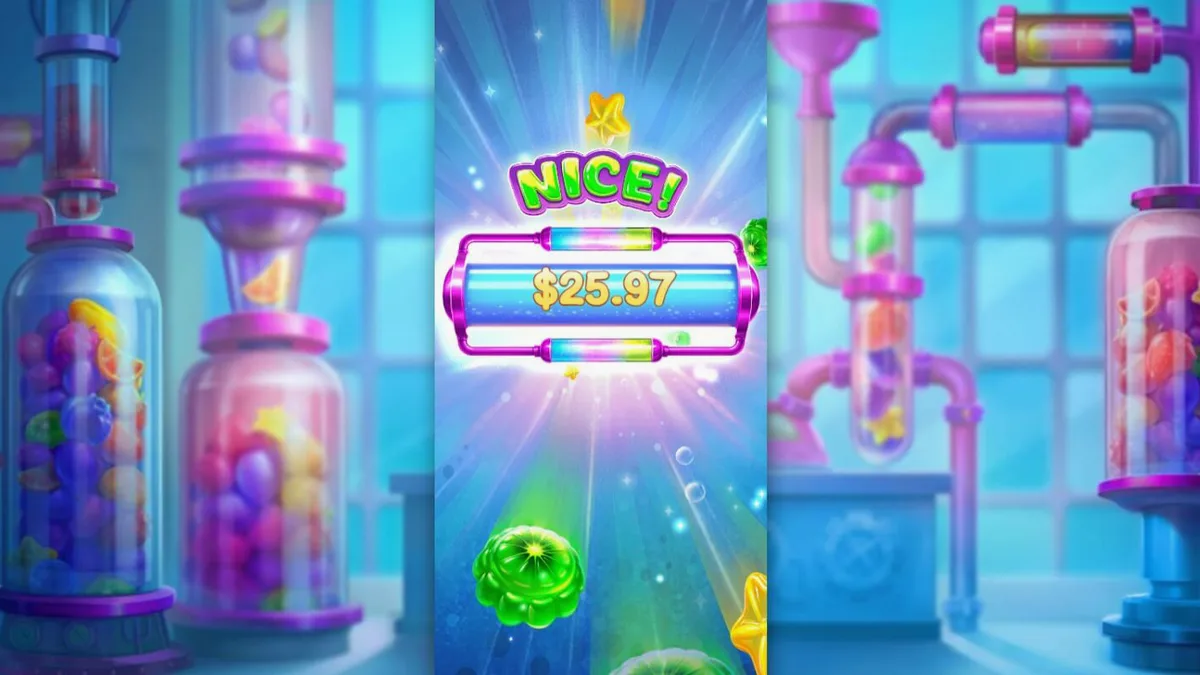 Tampilan antarmuka slot Sweet Burst dengan simbol permen buah yang cerah